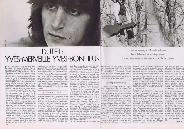 COUPURE DE PRESSE CLIPPING 1978 Yves Duteil (2 pages)