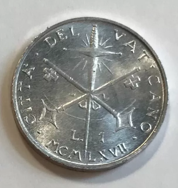 Vatican 1 Lira 1967 - Keys to Heavan - Sword of Saint Paul - Pope Paul VI - Unc