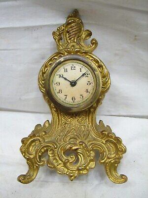 Antique Garniture Brass Tone Cast Metal Art Nouveau Shelf Clock Ornate Mantle