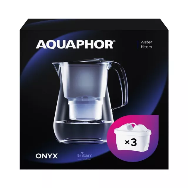 AQUAPHOR Wasserfilter Onyx - 4,2L Filterkanne inkl 3 MAXFOR+ Kartuschen, schwarz