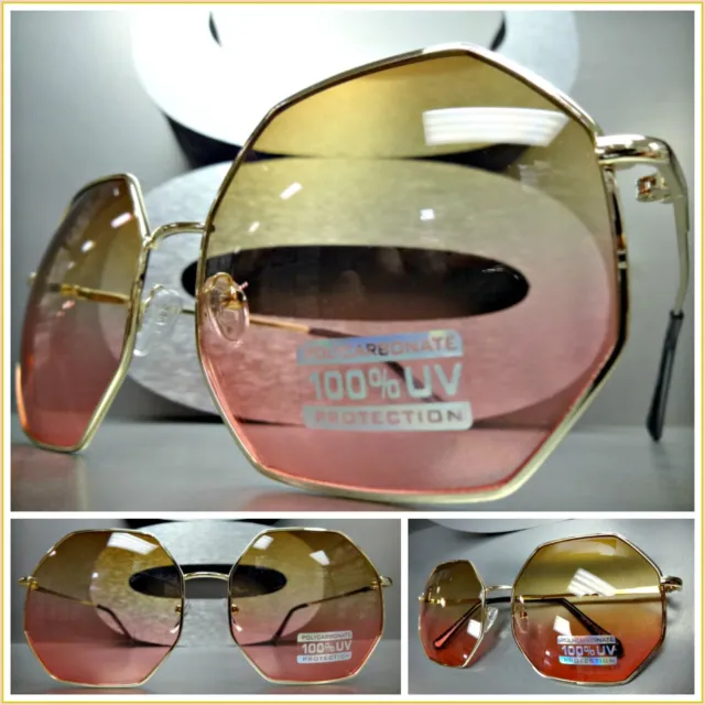 OVERSIZED Classic VINTAGE RETRO Style SUN GLASSES Large Funky Gold Octagon Frame