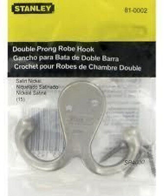 (10) Stanley Satin Nickel Double Prong Robe Hooks Sp4030 81-0002 *New*