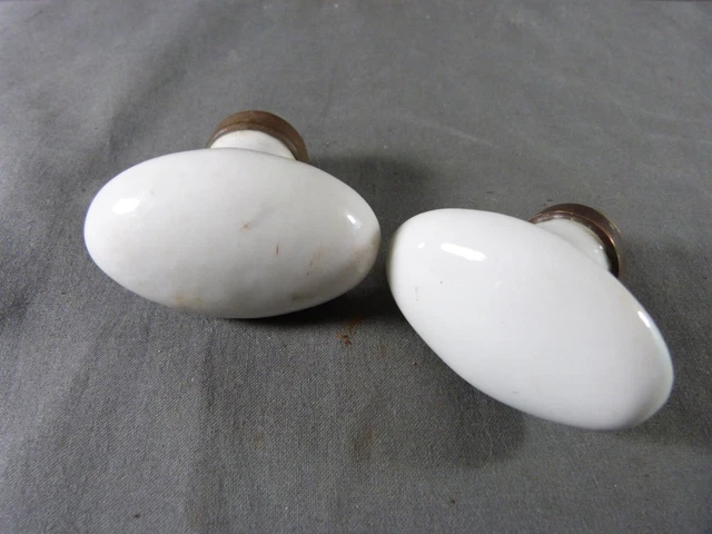 ⭐ 2 French Antique White Porcelain Oval Door Knobs Door Handles ⭐