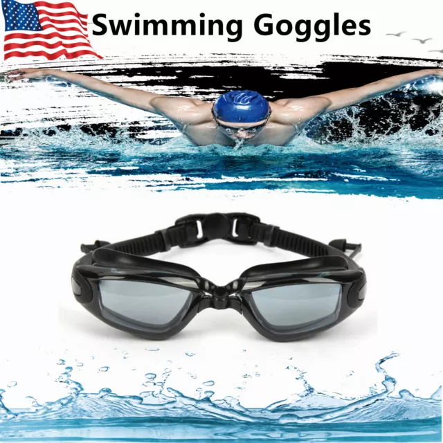 Adult Swim Goggles Adjustable Waterproof Anti-Fog UV Swimming Glasses + Ear Plug