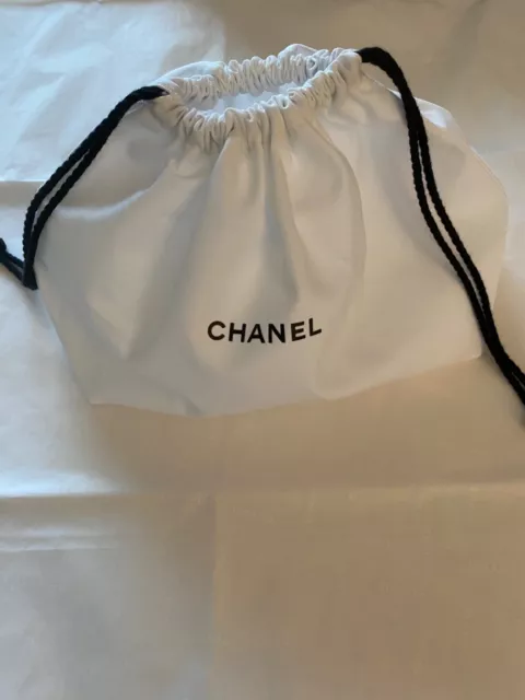 Authentic Chanel Drawstring Dustbag Dust Sleeper Bag White Cotton 11 x 8