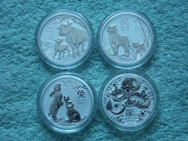 2021, 22, 23, & 2024 Australian Silver Lunar Series III 1/2 ounce (4 coin set)