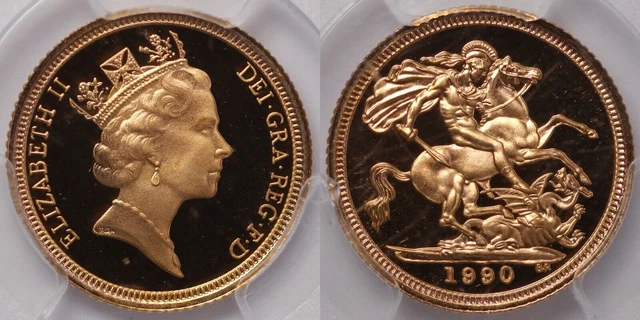 PCGS PR69DCAM Great Britain 1990 Half Sovereign Elizabeth II Gold Proof Coin