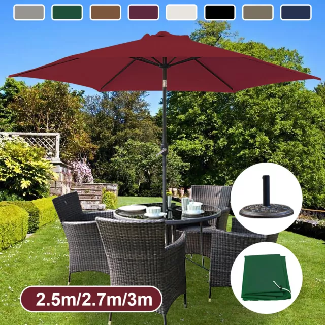 2.5M 2.7M 3M Round Garden Parasol Sun Shade Umbrella w/Crank Tilt Base Cover