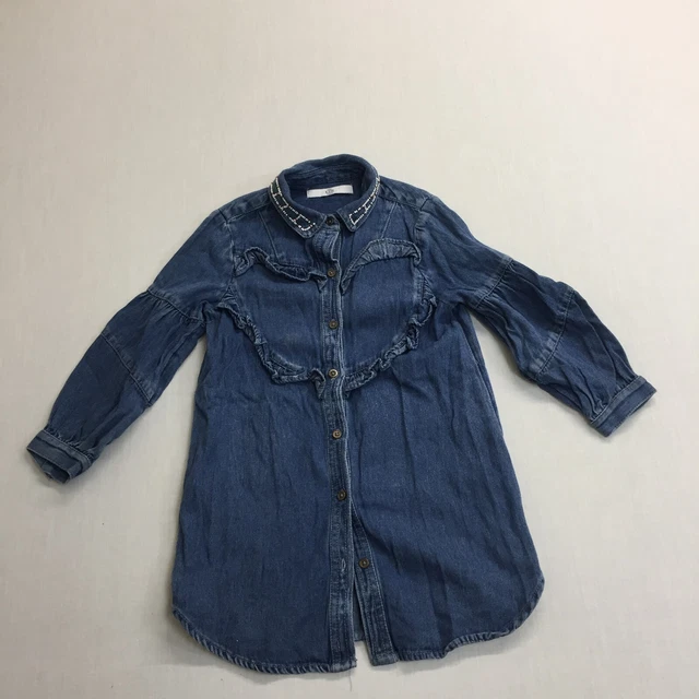 M&S Dress Shirt Girls Size 4-5 Years Button Up Top Cotton Long Sleeve