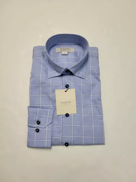 New HAGEN CARMEL Men's Size Small Blue Plaid Check Long Sleeve Woven Shirt NWT