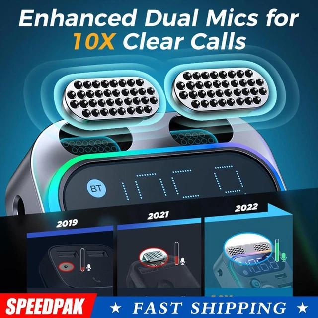 2023 Trasmettitore FM Bluetooth 5.0 per auto, [Base doppio microfono più forte profonda R0G0