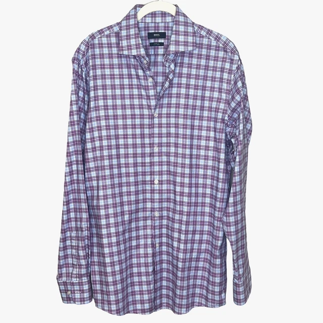 Mens Hugo Boss BOSS Purple Blue Plaid Sharp Fit Shirt Large