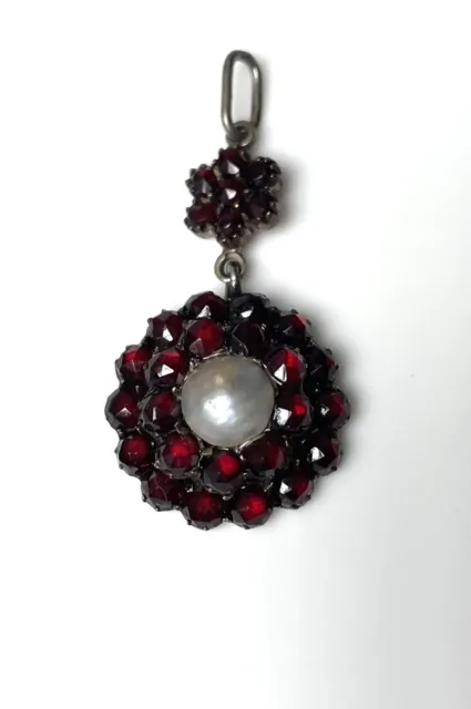 ANCIEN Pendentif grenats perle ANTIQUE Garnet pearl pendant