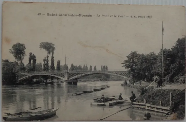 SAINT MAUR DES FOSSES 94 cpa le Pont et le Port Bon Etat 1919
