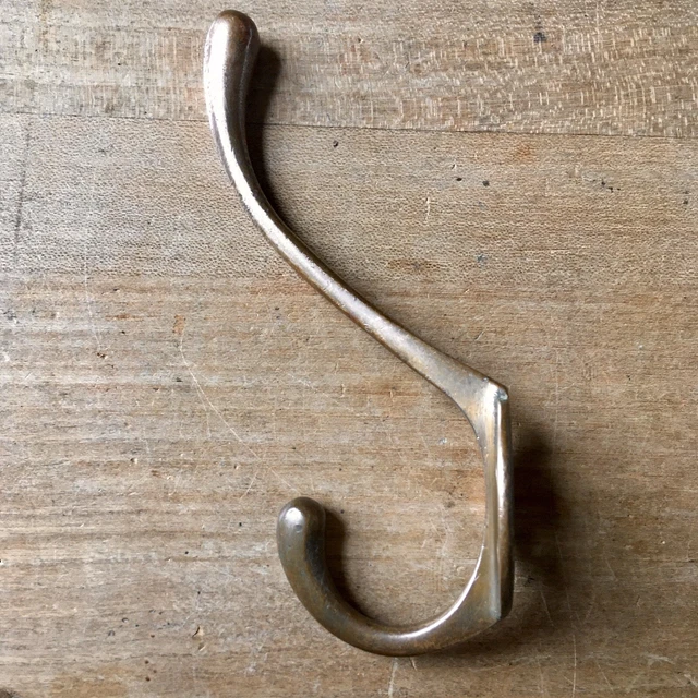 Antique Brass Double Coat Hook Victorian Original Reclaimed Vintage Old c.1900’s