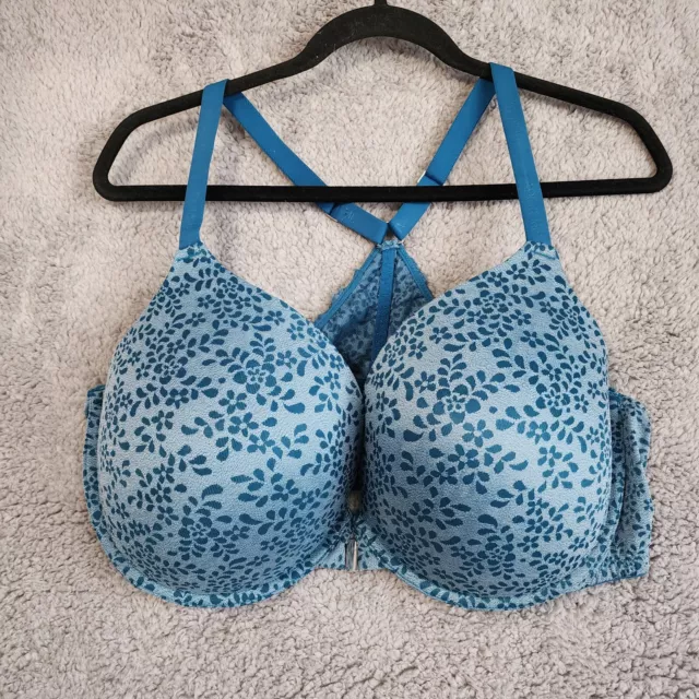 Adore Me Womens Bra 44DDD Underwire Padded Front Closure Adjustable Straps Blue