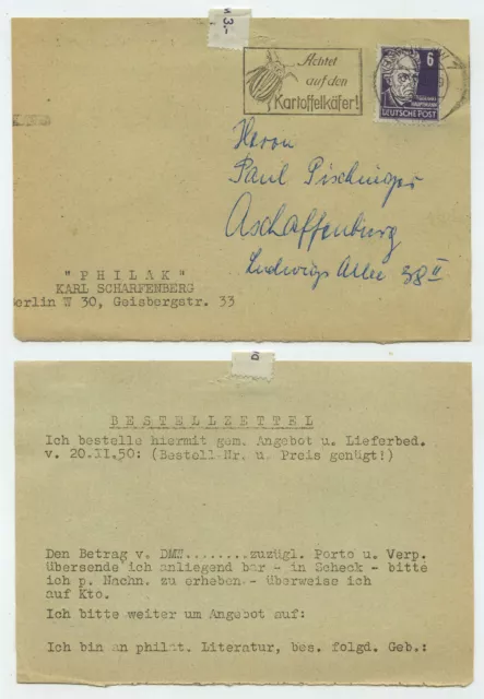 92457 - Werbestempel: Achtet auf den Kartoffelkäfer - Berlin 1.3.1950