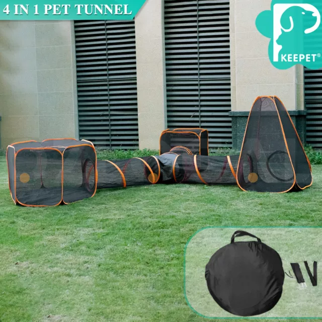 4 in1 Portable Pet Playpen Pet Tunnel House Outdoor Play Tent Pop Up Enclosure