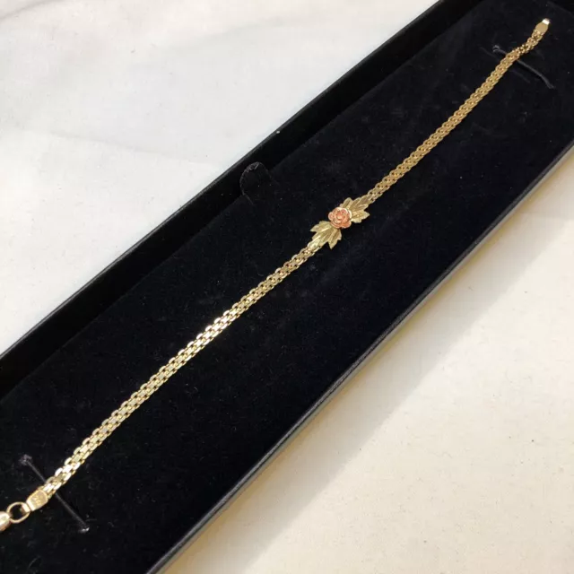 Vintage 14K Yellow & Rose Gold 10K Flower Chain Brace 7.5" Bracelet