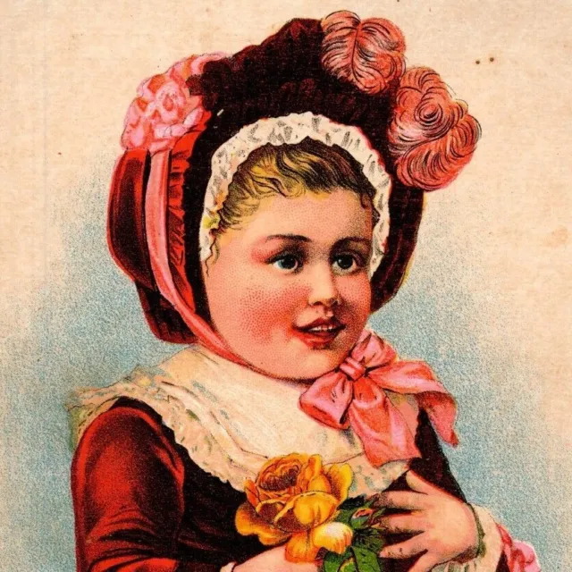 c1885 Roper's Famous Soap Acrostic Poem Trade Card Girl Bonnet Flowers Buffalo