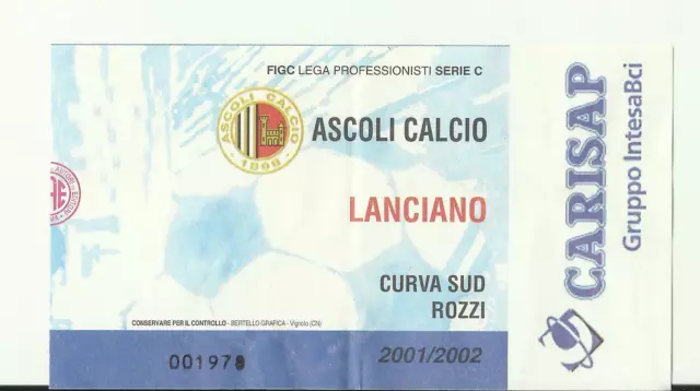 Biglietto Stadio Calcio Serie C 2001/02 Ascoli - Lanciano 27/01/2002