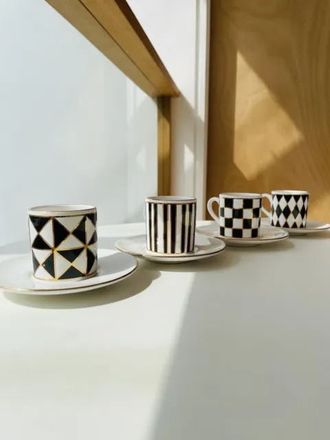 Set of 4 Vintage Hornsea Pottery Silhouette Coffee Espresso Cups & Saucers