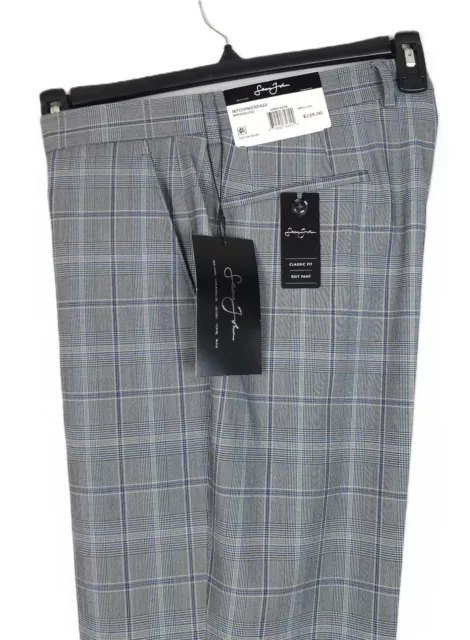 Sean John Men's Classic-Fit Stretch Suit Pants Grey/Blue Plaid 42x32 NWT
