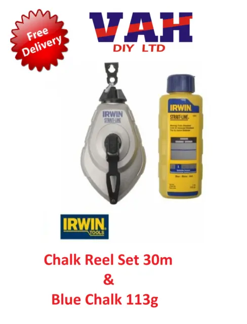 Irwin Strait-Line Hpp Chalk Reel Set & Blue 113G Chalk - Chalk Line