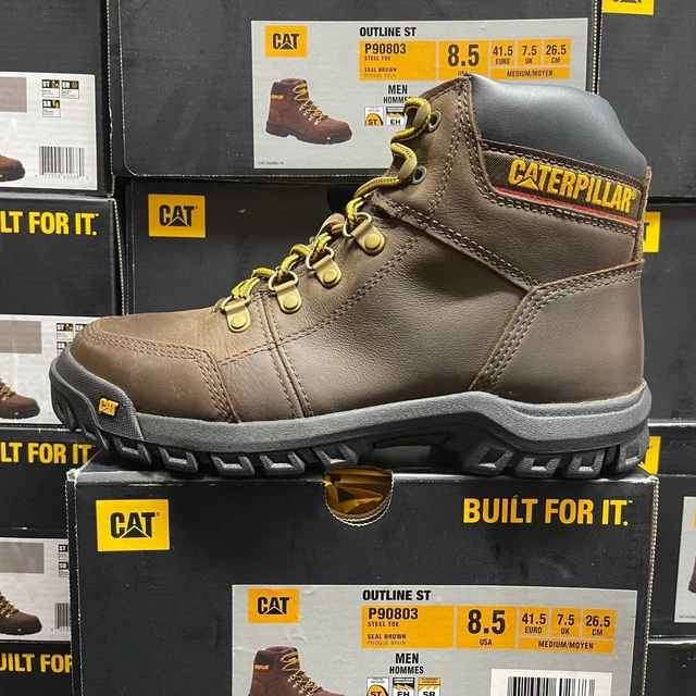 CATERPILLAR OUTLINE ST P90803 Seal Brown Steel Toe Men Shoes Boots 99.