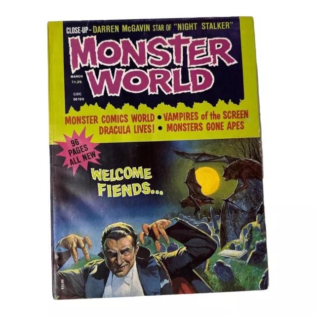 MONSTER WORLD #1, 1975 March Horror Magazine, Dracula & Frankenstein FN