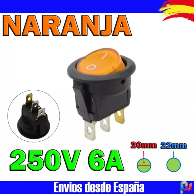 Interruptor LED redondo 22-23mm Rocker Switch 6a/250v AC con luz - NARANJA -