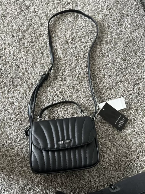 Handbag Crossbody Bag, Nine West Black Leather Purse, Solid Bag