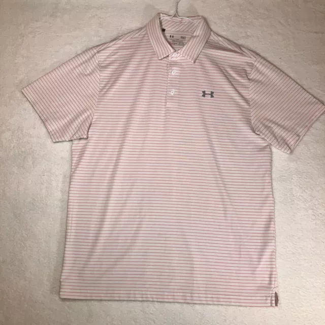 UNDER ARMOUR GOLF Polo Shirt Mens Large Pink White Short Sleeve Heat ...