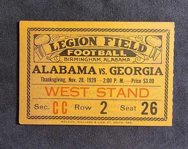 RARE 1929 Georgia Bulldogs vs. Alabama Vintage Tickets!! NCAA relic!! 6