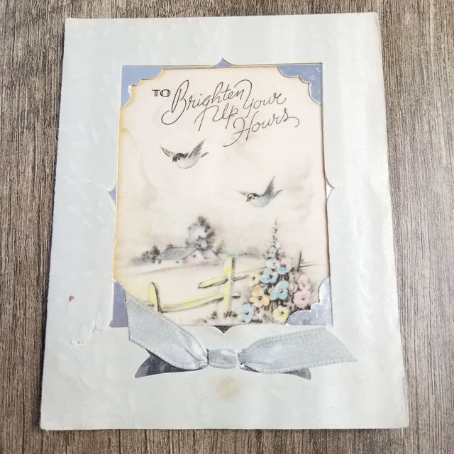Antique Used Greeting Cards Watercolor Pencil Birds Floral