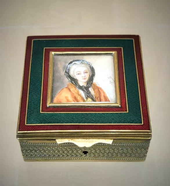 Fine 1890 Belle Époque French Gilt-Bronze & Enamel Artist-Signed Portrait Box 2