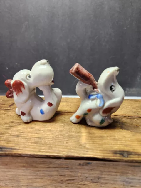 Vintage Pair Of Miniature Art Deco Dog Figurines With Pipe And Drinking
