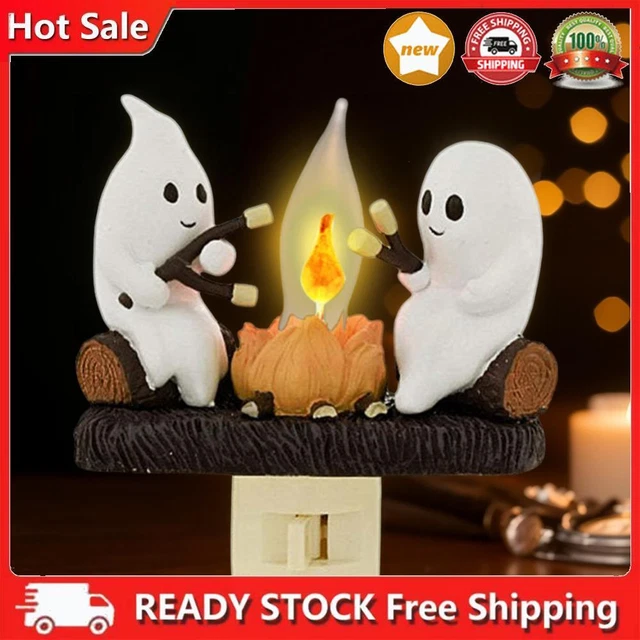 LED GHOSTS ROASTING Marshmallow Light Plug Into Wall Resin Home Spooky