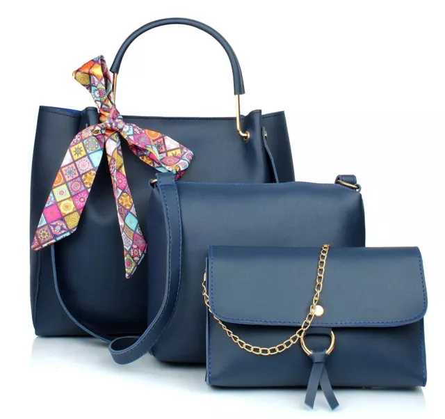 Nuevo Mujer Occidental Carteras Combo De 3 Bolso Bandolera Tira Embrague Azul