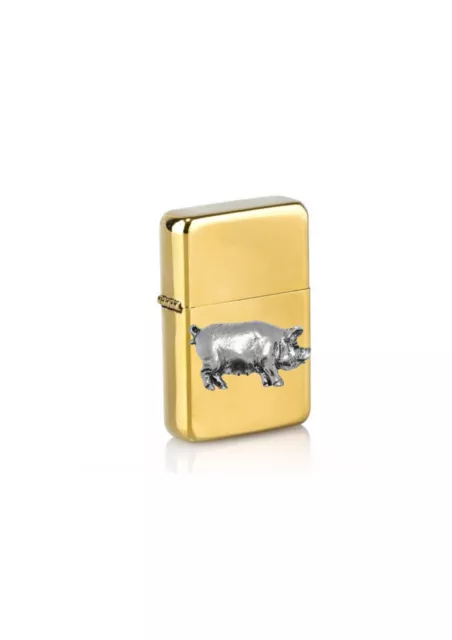 PPA12 Pig Pewter Pendant On a petrol wind proof gold Lighter