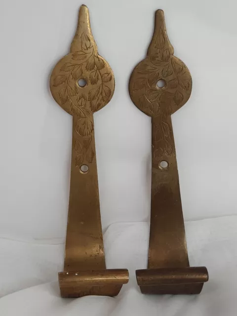 Vintage Sarna Brass India Wall Hooks Hand Etched Patina 7 Inches