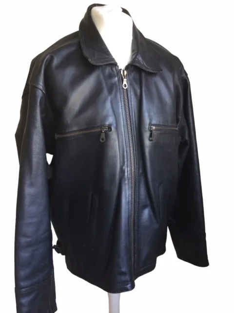 Vintage 90s Leather Jacket HERE & NOW Heavy Quality Black Men's XL / 2XL