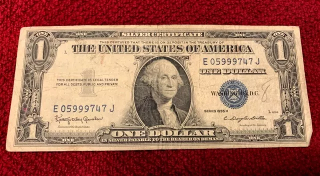 1935 - $1 DOLLAR - SILVER CERTIFICATE -  RARE SERIES H w/ Blue Seal