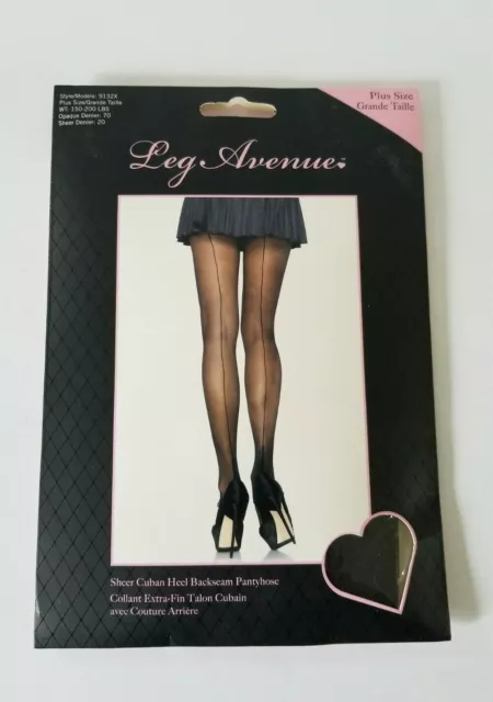 Leg Avenue Cuban Heel Foot Black Sheer Plus Size Pantyhose Stockings Tights 9132