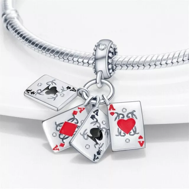 Aces Playing Cards Poker Casino Charm Bead 925 Sterling Silver