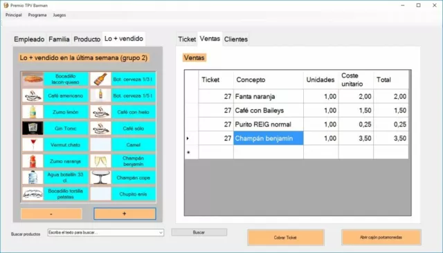Premio TPV Barman - Software de gestión de cafeterías y bares - Windows 10