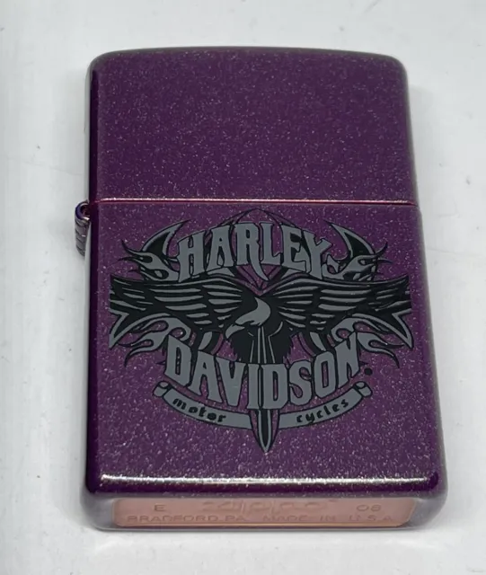 Zippo 2008 Harley Davidson Eagle  Purple Shimmer Lighter Unfired In Box V841