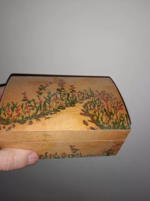 Vintage Wooden Box Hand Made And Painted Floral Design Arts And Crafts 3