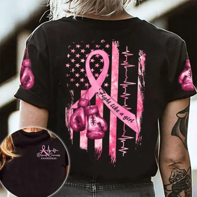 Fight Like A Girl Breast Cancer Awareness Ribbon Boxing Gloves And Heartbeat Ame