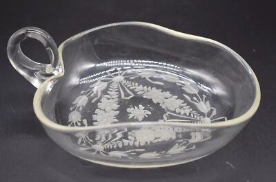 Hawkes American Brilliant Period ABP Etched Flowers & Ribbons Handled Nappy